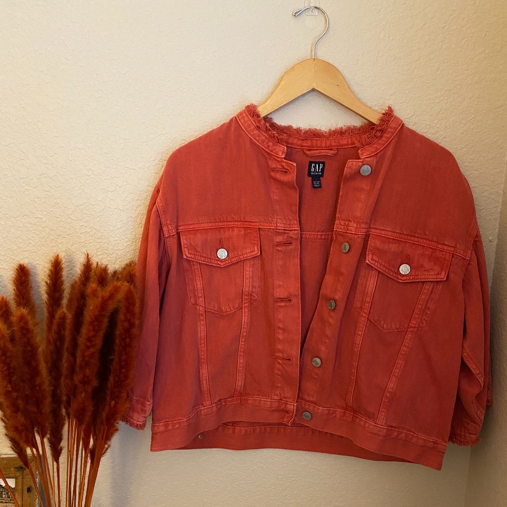 Gap Red Cropped Jean Jacket